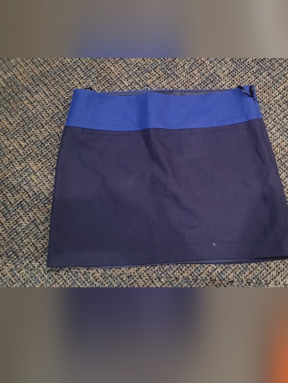 Colorblock Blue and Navy Wool Lined  Mini Skirt